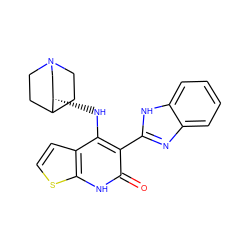 O=c1[nH]c2sccc2c(N[C@H]2CN3CCC2CC3)c1-c1nc2ccccc2[nH]1 ZINC000299830055