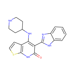 O=c1[nH]c2sccc2c(NC2CCNCC2)c1-c1nc2ccccc2[nH]1 ZINC000299824273