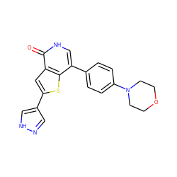 O=c1[nH]cc(-c2ccc(N3CCOCC3)cc2)c2sc(-c3cn[nH]c3)cc12 ZINC000072176719