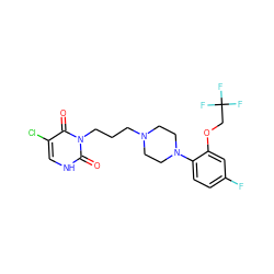 O=c1[nH]cc(Cl)c(=O)n1CCCN1CCN(c2ccc(F)cc2OCC(F)(F)F)CC1 ZINC000013490002