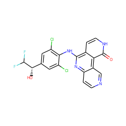 O=c1[nH]ccc2c(Nc3c(Cl)cc([C@H](O)C(F)F)cc3Cl)nc3ccncc3c12 ZINC000103239771