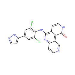 O=c1[nH]ccc2c(Nc3c(Cl)cc(-c4ccn[nH]4)cc3Cl)nc3ccncc3c12 ZINC000103239767