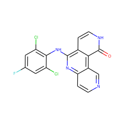 O=c1[nH]ccc2c(Nc3c(Cl)cc(F)cc3Cl)nc3ccncc3c12 ZINC000103239745