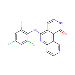 O=c1[nH]ccc2c(Nc3c(F)cc(F)cc3Cl)nc3ccncc3c12 ZINC000103239782