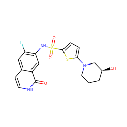 O=c1[nH]ccc2cc(F)c(NS(=O)(=O)c3ccc(N4CCC[C@H](O)C4)s3)cc12 ZINC001772578028