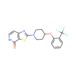 O=c1[nH]ccc2nc(N3CCC(Oc4ccccc4C(F)(F)F)CC3)sc12 ZINC000072140818