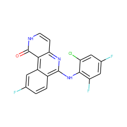 O=c1[nH]ccc2nc(Nc3c(F)cc(F)cc3Cl)c3ccc(F)cc3c12 ZINC000064560253