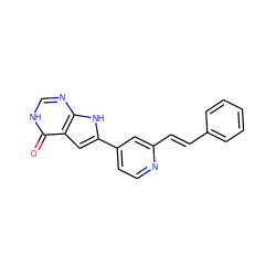 O=c1[nH]cnc2[nH]c(-c3ccnc(/C=C/c4ccccc4)c3)cc12 ZINC000034886272