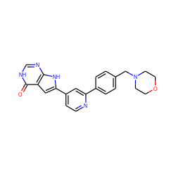 O=c1[nH]cnc2[nH]c(-c3ccnc(-c4ccc(CN5CCOCC5)cc4)c3)cc12 ZINC000035286121