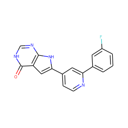 O=c1[nH]cnc2[nH]c(-c3ccnc(-c4cccc(F)c4)c3)cc12 ZINC000035286116