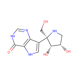 O=c1[nH]cnc2c([C@@]3(CO)NC[C@H](O)[C@@H]3O)c[nH]c12 ZINC000062178720