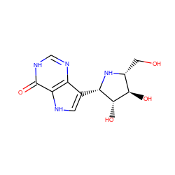 O=c1[nH]cnc2c([C@@H]3N[C@H](CO)[C@@H](O)[C@@H]3O)c[nH]c12 ZINC000026976303