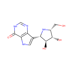 O=c1[nH]cnc2c([C@@H]3N[C@H](CO)[C@H](O)[C@H]3O)c[nH]c12 ZINC000027081790