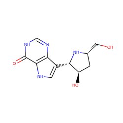 O=c1[nH]cnc2c([C@@H]3N[C@H](CO)C[C@H]3O)c[nH]c12 ZINC000027076534