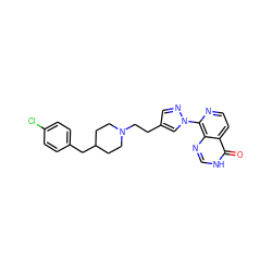 O=c1[nH]cnc2c(-n3cc(CCN4CCC(Cc5ccc(Cl)cc5)CC4)cn3)nccc12 ZINC000263620742