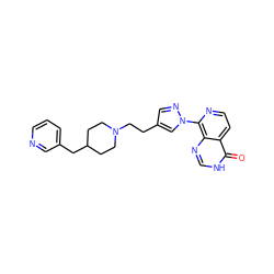 O=c1[nH]cnc2c(-n3cc(CCN4CCC(Cc5cccnc5)CC4)cn3)nccc12 ZINC000653735548