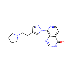 O=c1[nH]cnc2c(-n3cc(CCN4CCCC4)cn3)nccc12 ZINC000653719662