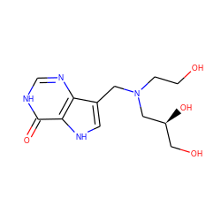 O=c1[nH]cnc2c(CN(CCO)C[C@@H](O)CO)c[nH]c12 ZINC000040422176