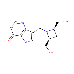 O=c1[nH]cnc2c(CN3[C@H](CO)C[C@@H]3CO)c[nH]c12 ZINC000014977917