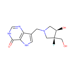 O=c1[nH]cnc2c(CN3C[C@@H](O)[C@](F)(CO)C3)c[nH]c12 ZINC000040954223