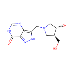 O=c1[nH]cnc2c(CN3C[C@H](O)[C@@H](CO)C3)[nH]nc12 ZINC000013529872