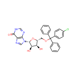 O=c1[nH]cnc2c1ncn2[C@@H]1O[C@H](COC(c2ccccc2)(c2ccccc2)c2ccc(Cl)cc2)[C@@H](O)[C@H]1O ZINC000036338738