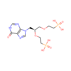 O=c1[nH]cnc2c1ncn2C[C@@H](COCCP(=O)(O)O)OCCP(=O)(O)O ZINC000206811399