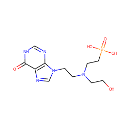 O=c1[nH]cnc2c1ncn2CCN(CCO)CCP(=O)(O)O ZINC000095571877