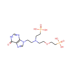 O=c1[nH]cnc2c1ncn2CCN(CCOCCP(=O)(O)O)CCP(=O)(O)O ZINC000221703297