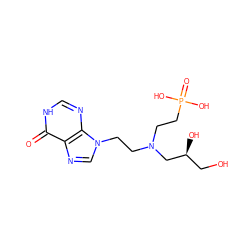 O=c1[nH]cnc2c1ncn2CCN(CCP(=O)(O)O)C[C@@H](O)CO ZINC000473110890