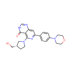 O=c1[nH]cnc2cc(-c3ccc(N4CCOCC4)cc3)nc(N3CC[C@H](CO)C3)c12 ZINC000115626691