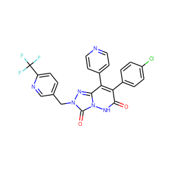 O=c1[nH]n2c(=O)n(Cc3ccc(C(F)(F)F)nc3)nc2c(-c2ccncc2)c1-c1ccc(Cl)cc1 ZINC000169346539