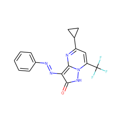 O=c1[nH]n2c(C(F)(F)F)cc(C3CC3)nc2c1N=Nc1ccccc1 ZINC000254029400