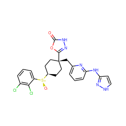 O=c1[nH]nc([C@]2(Cc3cccc(Nc4cc[nH]n4)n3)CC[C@@H]([S@@+]([O-])c3cccc(Cl)c3Cl)CC2)o1 ZINC001772644161