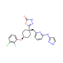 O=c1[nH]nc([C@]2(Cc3cccc(Nc4cc[nH]n4)n3)CC[C@@H](Oc3cccc(Cl)c3F)CC2)o1 ZINC001772581519