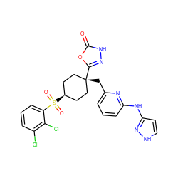 O=c1[nH]nc([C@]2(Cc3cccc(Nc4cc[nH]n4)n3)CC[C@@H](S(=O)(=O)c3cccc(Cl)c3Cl)CC2)o1 ZINC001772593768