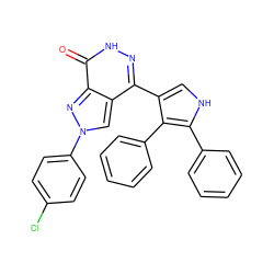 O=c1[nH]nc(-c2c[nH]c(-c3ccccc3)c2-c2ccccc2)c2cn(-c3ccc(Cl)cc3)nc12 ZINC000653793918