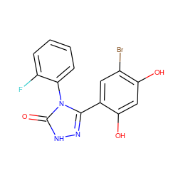 O=c1[nH]nc(-c2cc(Br)c(O)cc2O)n1-c1ccccc1F ZINC000038267365