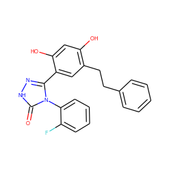 O=c1[nH]nc(-c2cc(CCc3ccccc3)c(O)cc2O)n1-c1ccccc1F ZINC000035793854