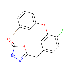 O=c1[nH]nc(Cc2ccc(Cl)c(Oc3cccc(Br)c3)c2)o1 ZINC000040395022