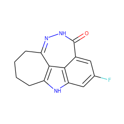 O=c1[nH]nc2c3c([nH]c4cc(F)cc1c43)CCCC2 ZINC000150188078