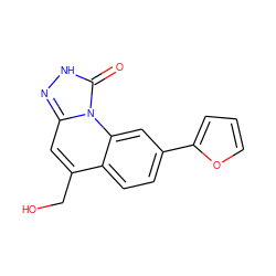 O=c1[nH]nc2cc(CO)c3ccc(-c4ccco4)cc3n12 ZINC000084602633