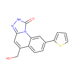 O=c1[nH]nc2cc(CO)c3ccc(-c4cccs4)cc3n12 ZINC000084632757