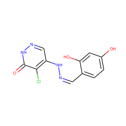 O=c1[nH]ncc(N/N=C\c2ccc(O)cc2O)c1Cl ZINC000095663282