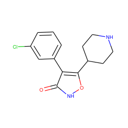 O=c1[nH]oc(C2CCNCC2)c1-c1cccc(Cl)c1 ZINC000028604548