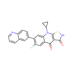 O=c1[nH]sc2c1c(=O)c1cc(F)c(-c3ccc4ncccc4c3)cc1n2C1CC1 ZINC000028569740