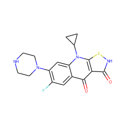 O=c1[nH]sc2c1c(=O)c1cc(F)c(N3CCNCC3)cc1n2C1CC1 ZINC000028572121