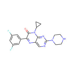 O=c1c(-c2cc(F)cc(F)c2)nc2cnc(N3CCNCC3)nc2n1C1CC1 ZINC000004239001