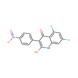 O=c1c(-c2ccc([N+](=O)[O-])cc2)c(O)[nH]c2cc(Cl)cc(Cl)c12 ZINC000013727264