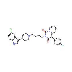 O=c1c(-c2ccc(F)cc2)c2ccccn2c(=O)n1CCCCN1CC=C(c2c[nH]c3ccc(Cl)cc23)CC1 ZINC000299855888